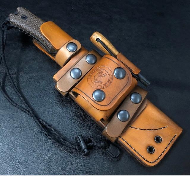 custom handmade leather sheath for the Freeman Outdoors Gear 451. It can be handmade for any knife size.